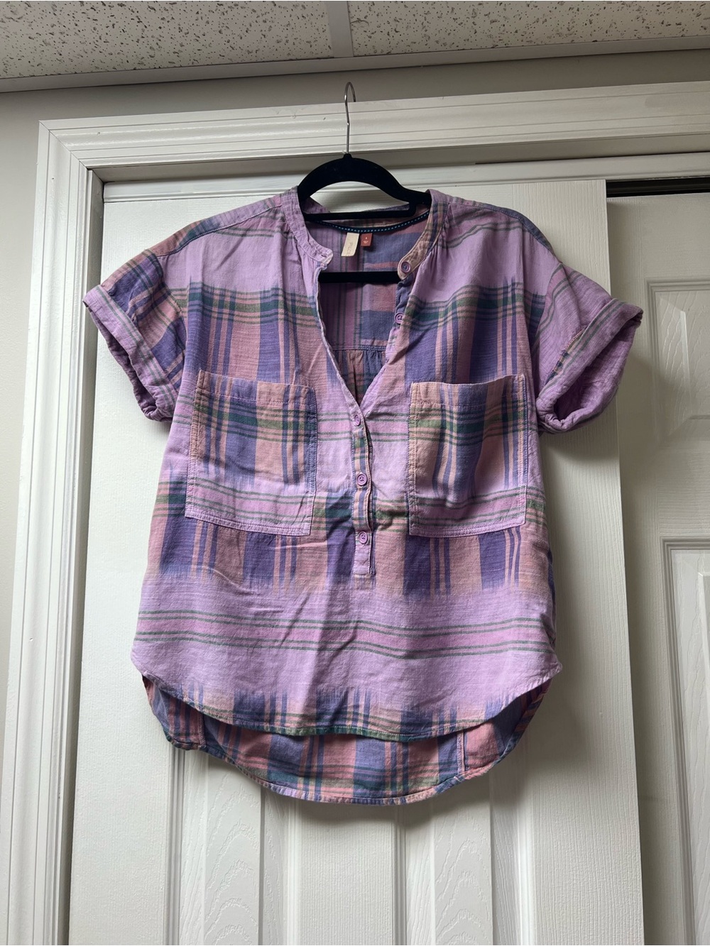 Pilcro Purple and Pink Plaid Button-Up Blouse